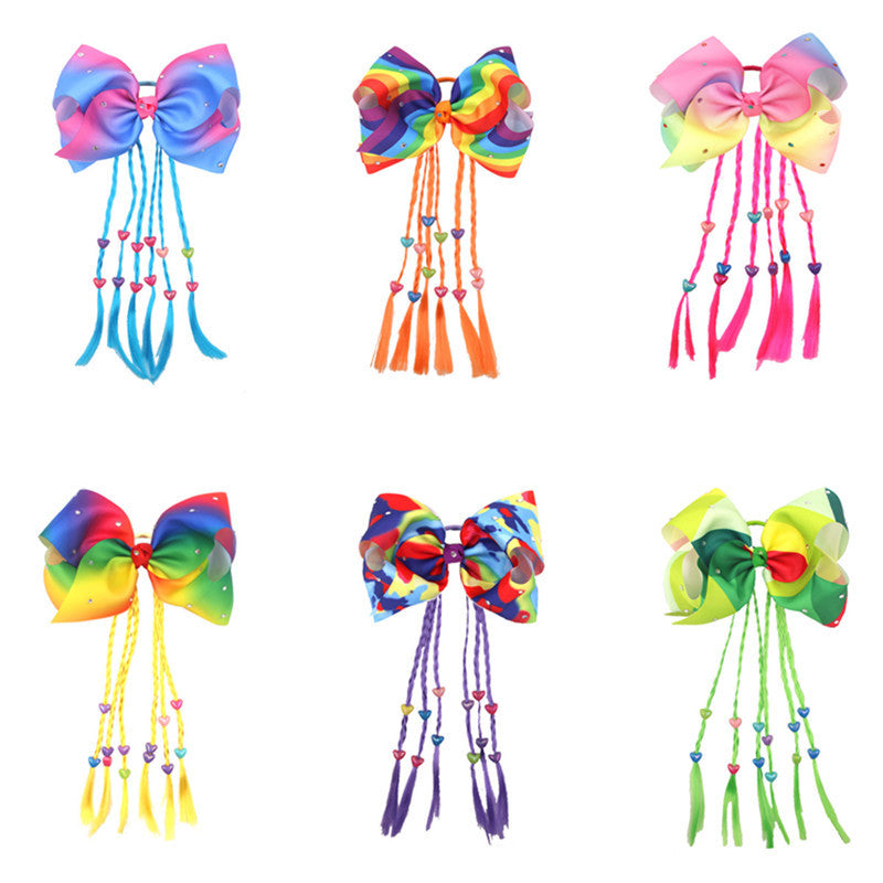 Venta al por mayor Rainbow Colors Twist Braid Bow Hair Ties